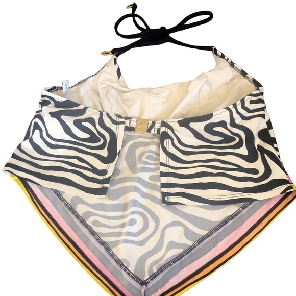 Trina Turk Hankerchief Bikini Halter Top Zebra Print with Bright Stripes Sz. 8 - Picture 4 of 8